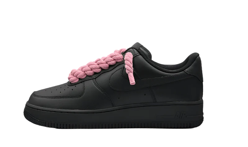 NIKE AIR FORCE 1 LOW TRIPLE BLACK PINK ROPE LACES