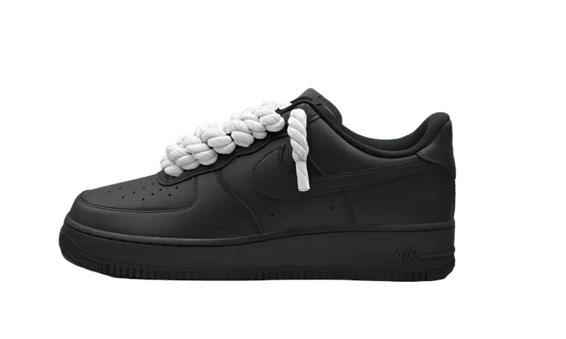 NIKE AIR FORCE 1 LOW TRIPLE BLACK WHITE ROPE LACES