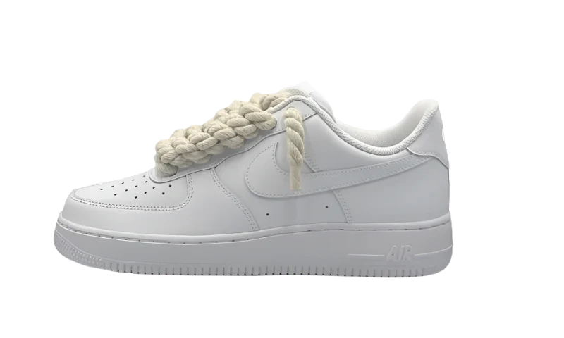 NIKE AIR FORCE 1 LOW TRIPLE WHITE BEIGE ROPE LACES