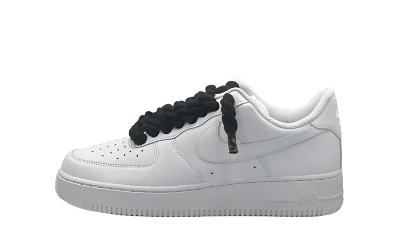 NIKE AIR FORCE 1 LOW TRIPLE WHITE BLACK ROPE LACES