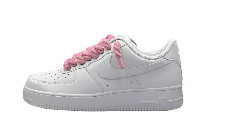 NIKE AIR FORCE 1 LOW TRIPLE WHITE PINK ROPE LACES